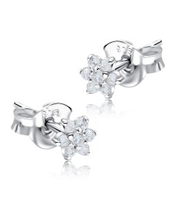 Flowers with CZ Stone Silver Ear Stud STS-5086